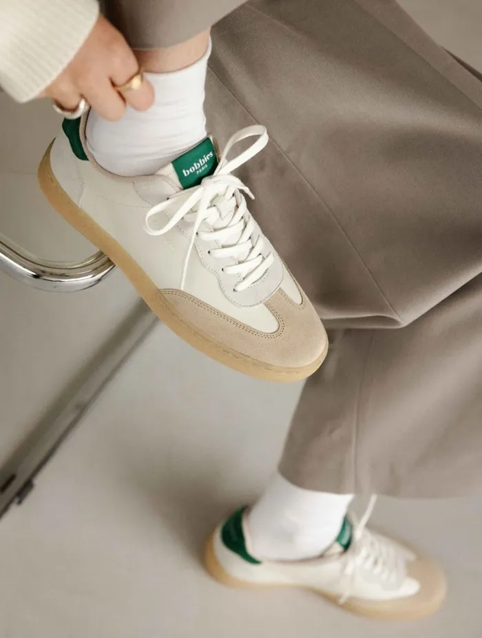 Bahia Off White and Imperial Green Women Bobbies Sneakers