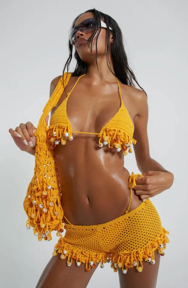 Beach Cover Ups Women Jaded London Canary Knit Shorts With Beaded Trim