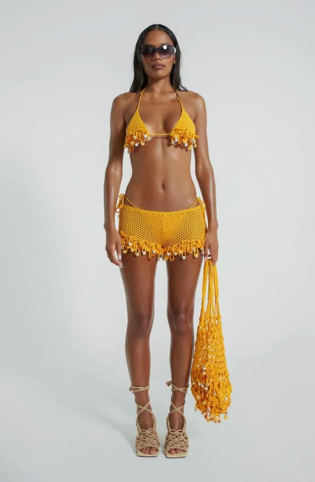 Beach Cover Ups Women Jaded London Canary Knit Shorts With Beaded Trim