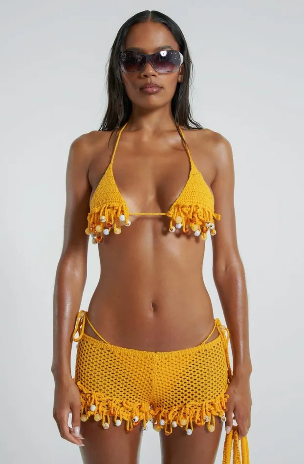 Beach Cover Ups Women Jaded London Canary Knit Shorts With Beaded Trim