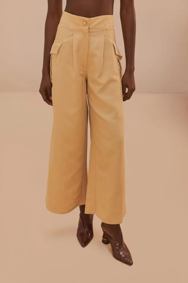 Beige Topstitch Low Waist Pants Women Farm Rio Pants