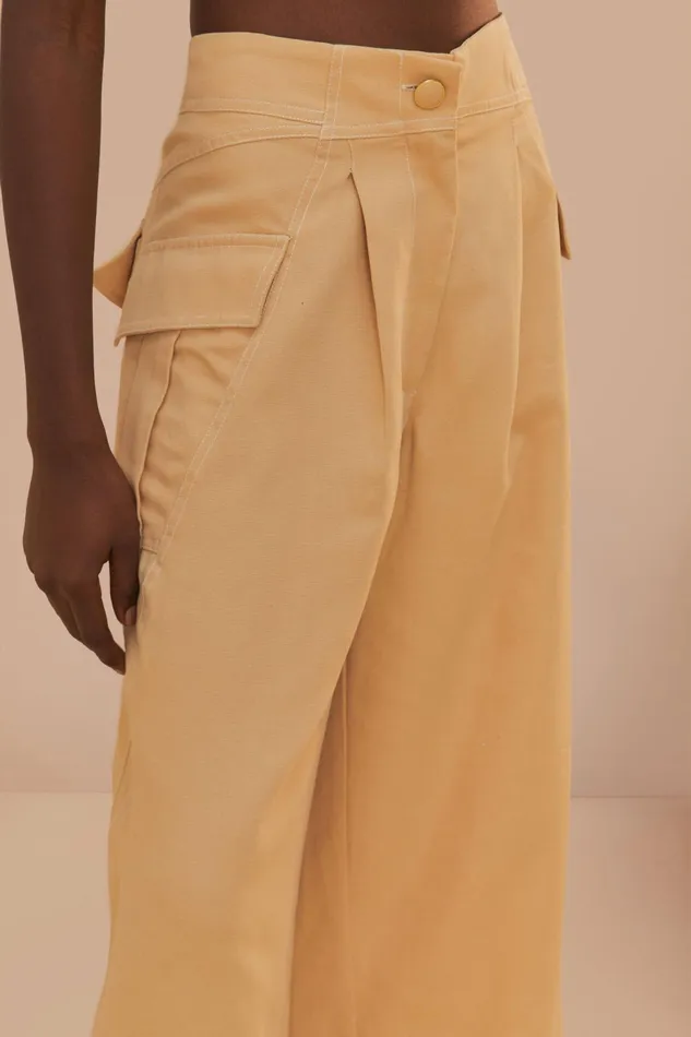 Beige Topstitch Low Waist Pants Women Farm Rio Pants