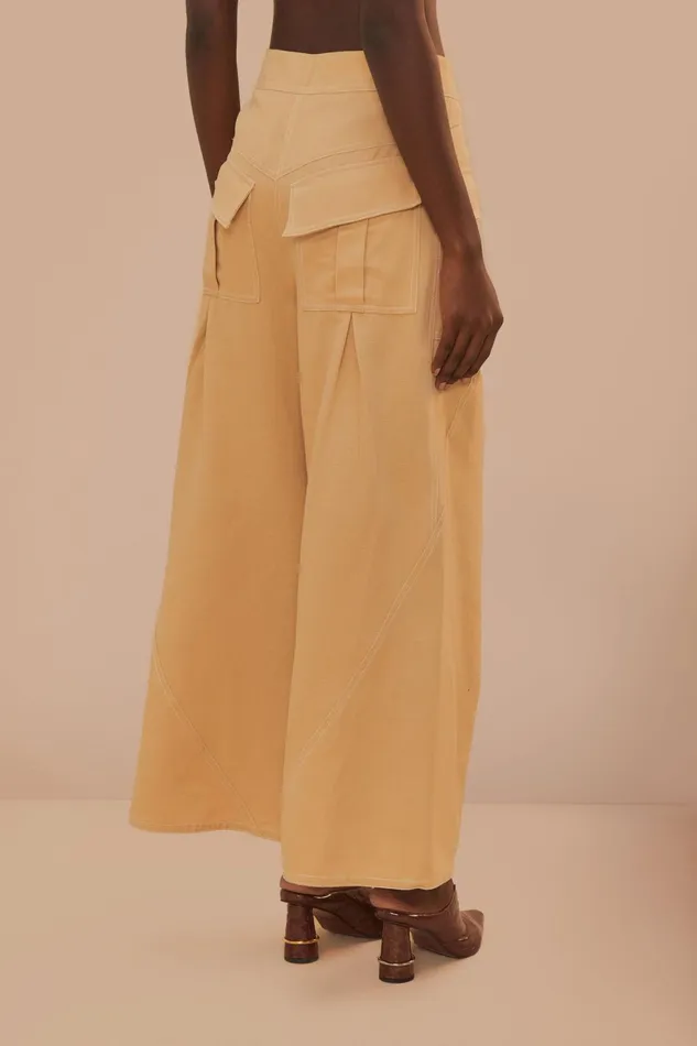 Beige Topstitch Low Waist Pants Women Farm Rio Pants