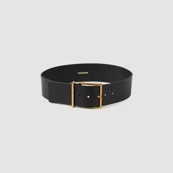 Belts Women SANDRO Wide Leather Belt Black