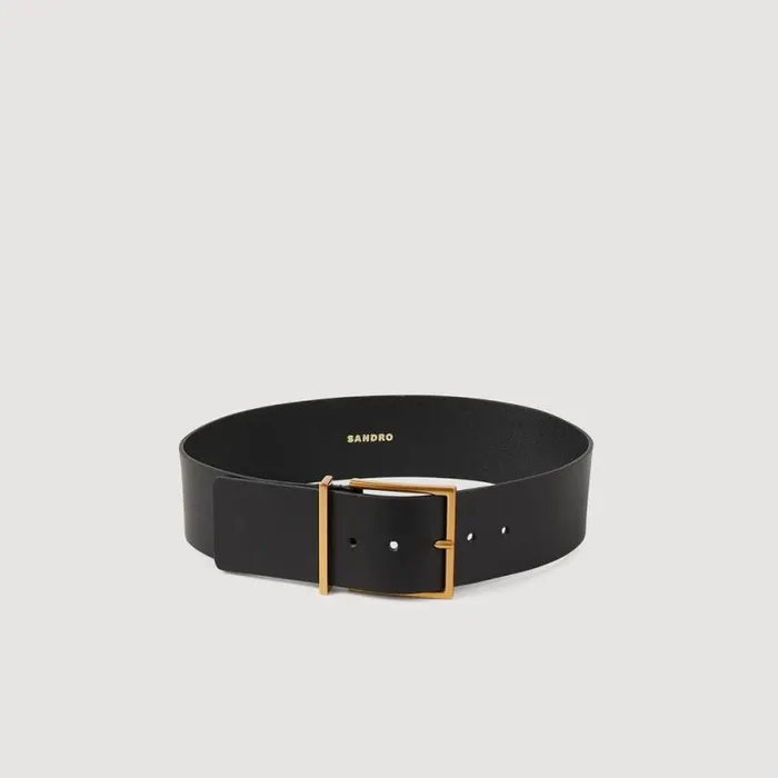 Belts Women SANDRO Wide Leather Belt Black
