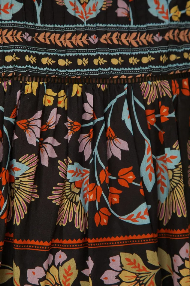Black Flowery Ruffle Blouse Women Farm Rio Blouses