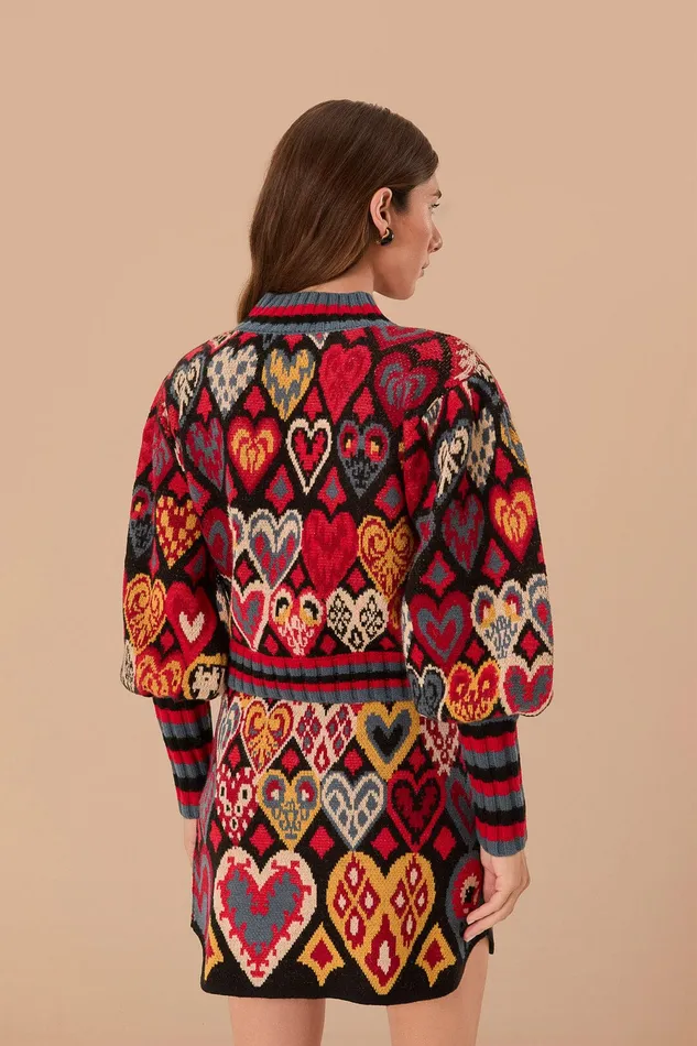 Black Hearts Ikat Knit Sweater Women Farm Rio Sweaters and Sweatshirts