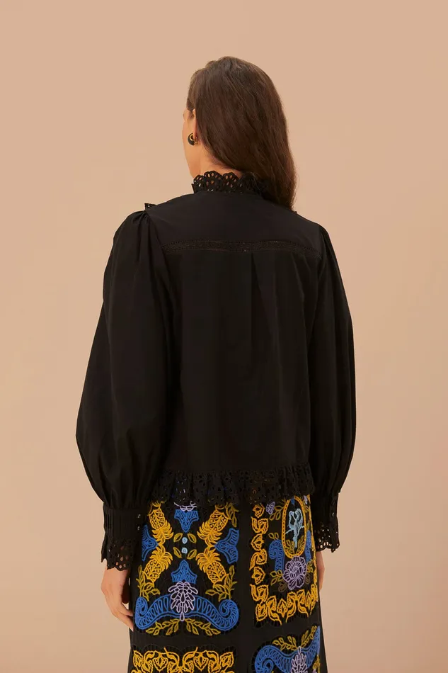 Black Lace And Pleat Blouse Women Farm Rio Blouses