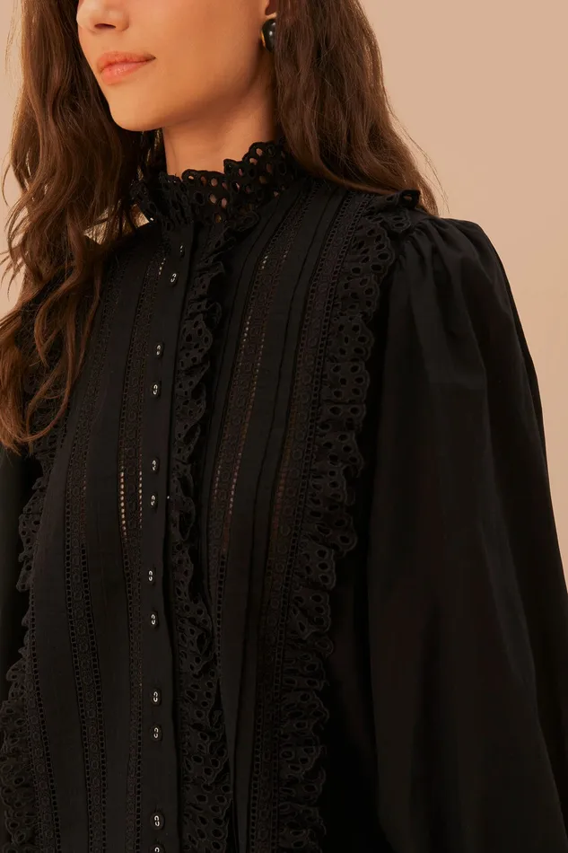Black Lace And Pleat Blouse Women Farm Rio Blouses