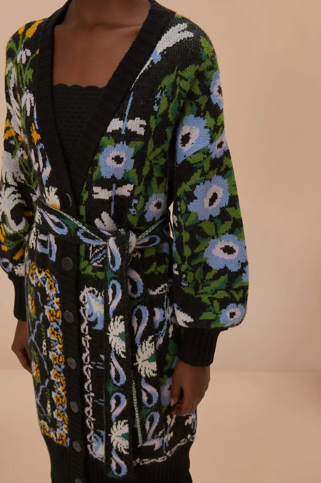 Black Winter Garden Knit Midi Cardigan Women Farm Rio Cardigans