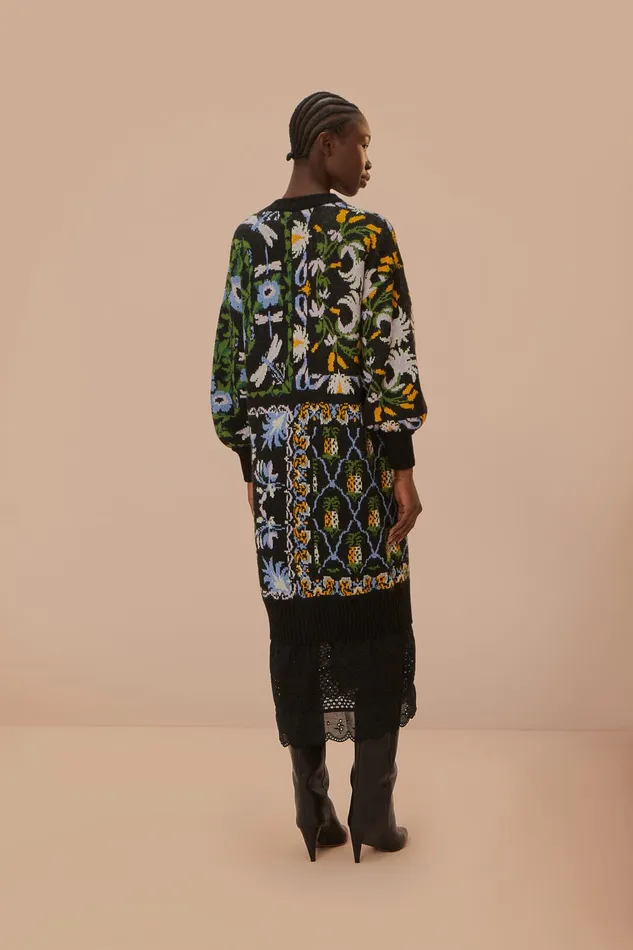 Black Winter Garden Knit Midi Cardigan Women Farm Rio Cardigans