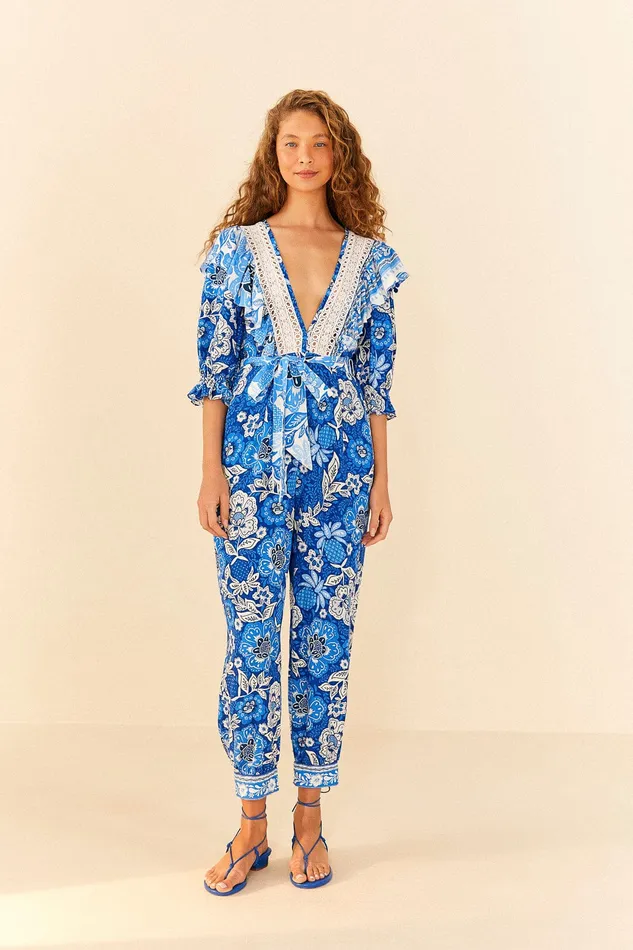 Blue Full Of Flowers Jumpsuit Women Farm Rio Jumpsuits