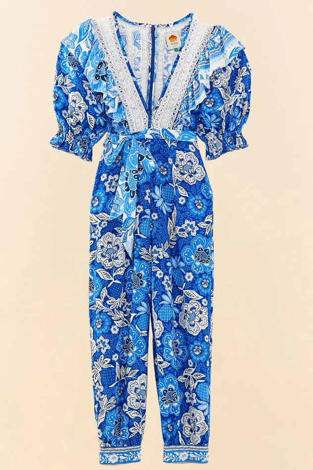 Blue Full Of Flowers Jumpsuit Women Farm Rio Jumpsuits