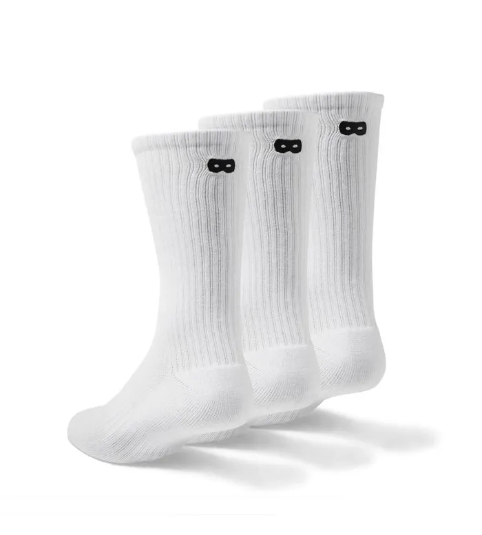 Bowo Cushion Crew White Black Socks 3 Pack Men Pair Of Thieves Crew