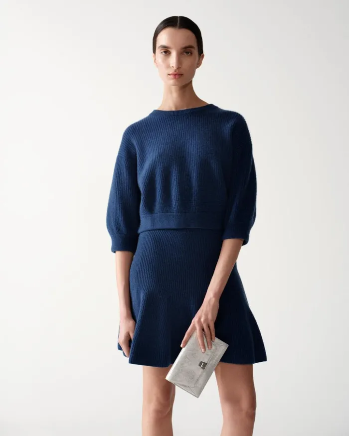 Boxy Cashmere Knit Sweater Medium Denim Women Akris Knitwear
