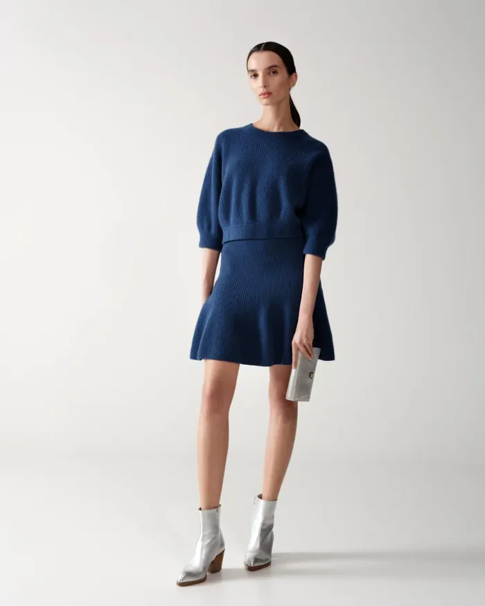 Boxy Cashmere Knit Sweater Medium Denim Women Akris Knitwear
