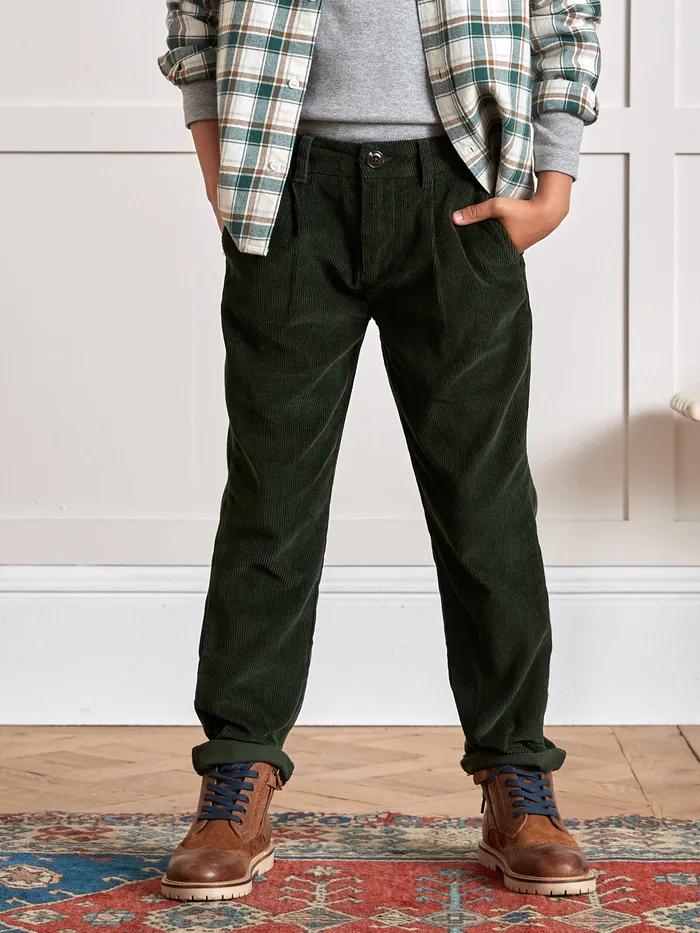 Boys Cyrillus Clothing Corduroy Chino Trousers Vert Chasse
