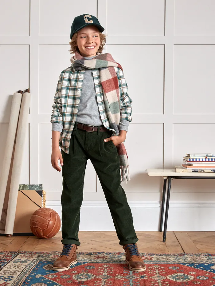 Boys Cyrillus Clothing Corduroy Chino Trousers Vert Chasse