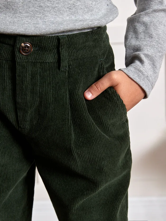 Boys Cyrillus Clothing Corduroy Chino Trousers Vert Chasse