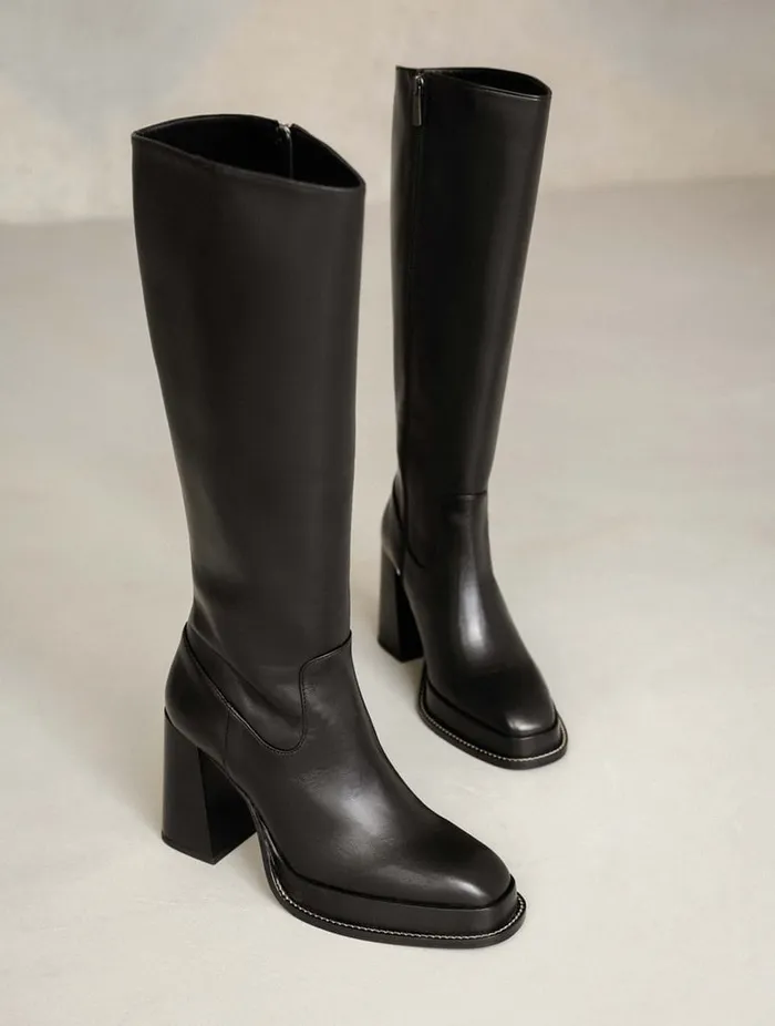 Callie Passion Black Women Bobbies Knee High Boots