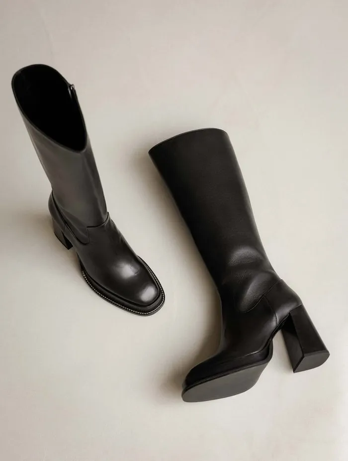 Callie Passion Black Women Bobbies Knee High Boots