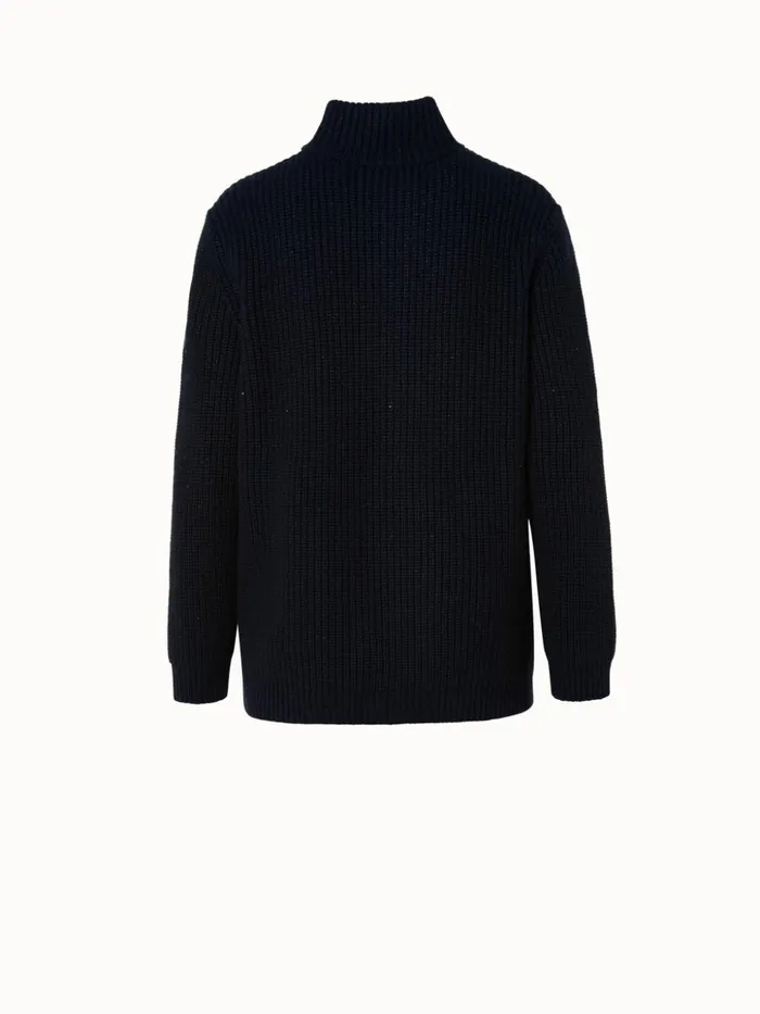 Cashmere Cotton Sequins Zip Cardigan Deep Blue Women Akris Knitwear