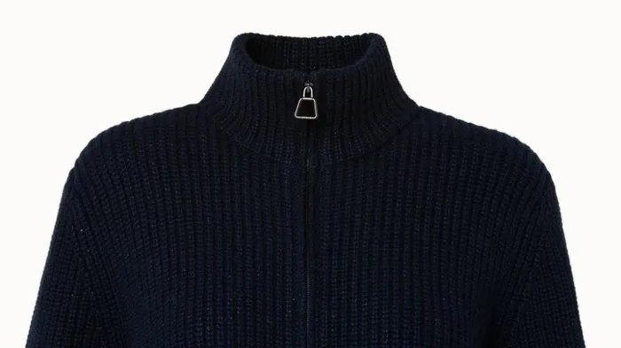Cashmere Cotton Sequins Zip Cardigan Deep Blue Women Akris Knitwear