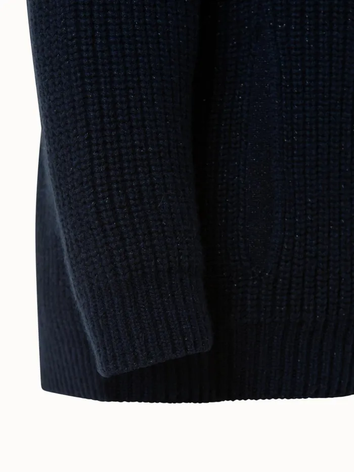 Cashmere Cotton Sequins Zip Cardigan Deep Blue Women Akris Knitwear