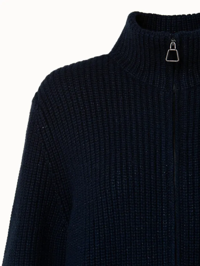 Cashmere Cotton Sequins Zip Cardigan Deep Blue Women Akris Knitwear