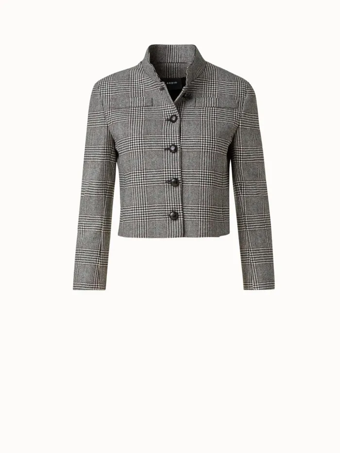 Cashmere Short Jacket With Prince Of Wales Check Greigeblack Women Akris Cashmere