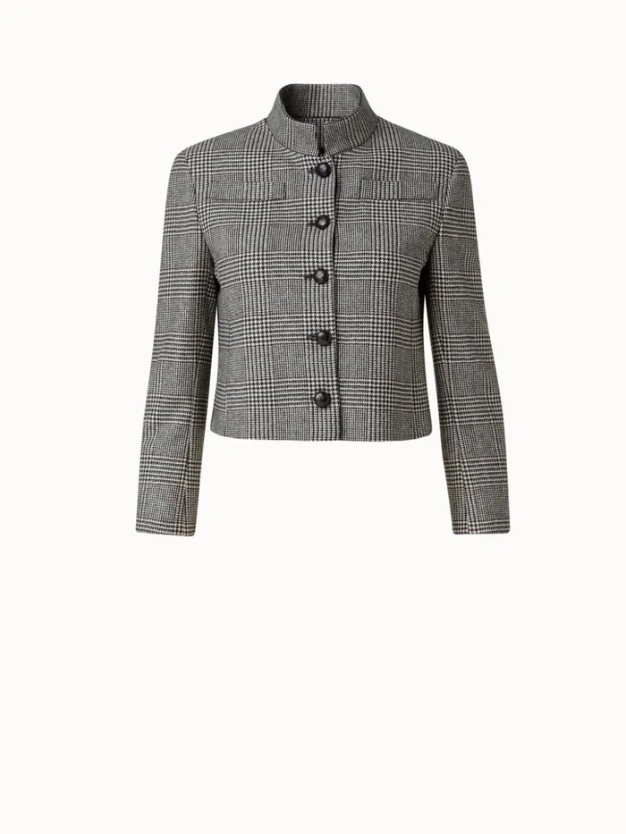 Cashmere Short Jacket With Prince Of Wales Check Greigeblack Women Akris Cashmere