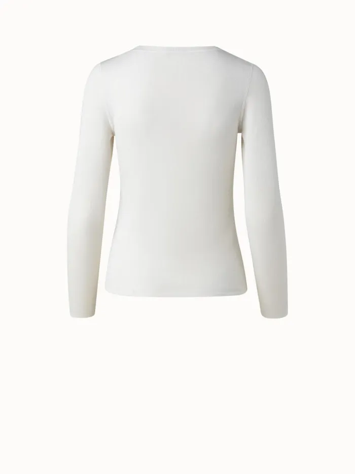 Cashmere Silk Fitted Scoop Neck Pullover Ecru Women Akris Knitwear