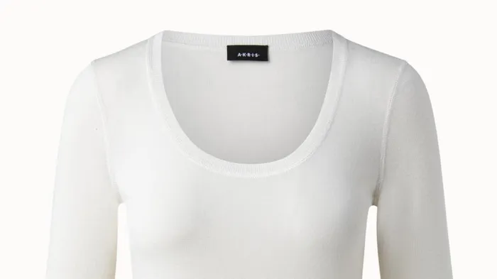 Cashmere Silk Fitted Scoop Neck Pullover Ecru Women Akris Knitwear