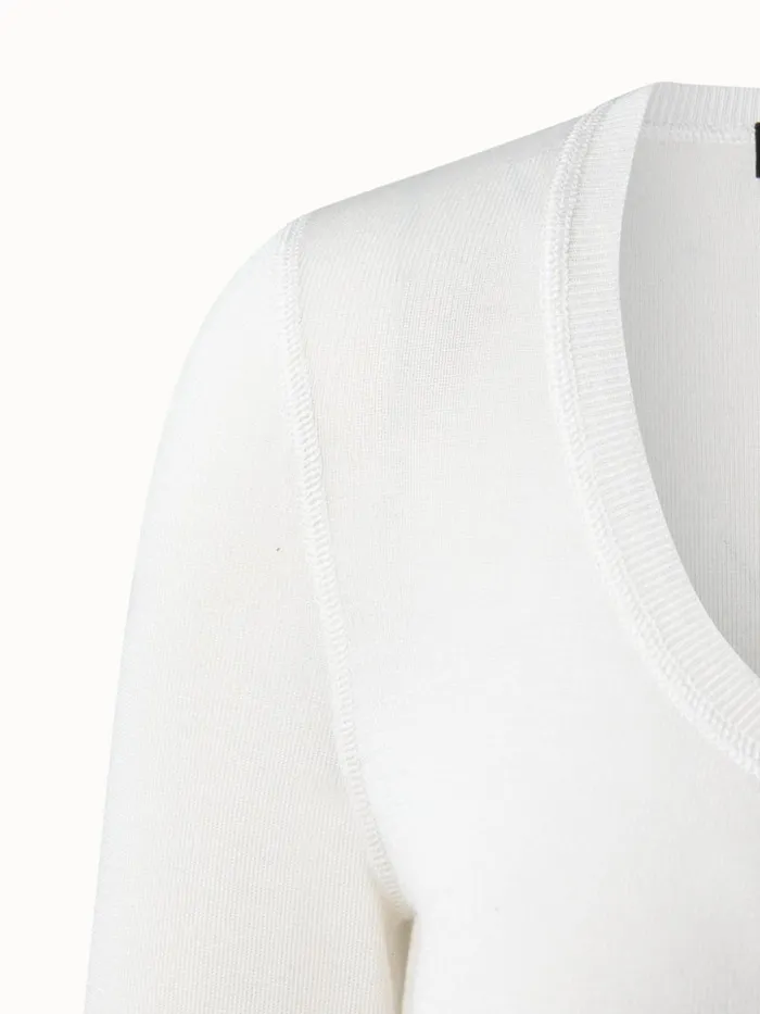 Cashmere Silk Fitted Scoop Neck Pullover Ecru Women Akris Knitwear