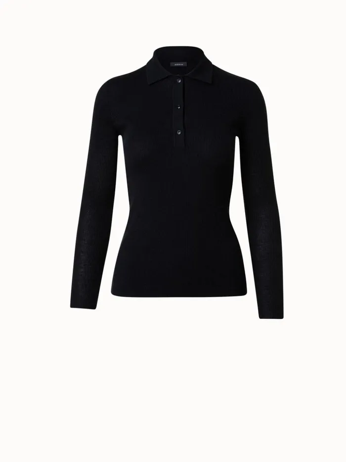 Cashmere Silk Rib Knit Pullover Black Women Akris Cashmere