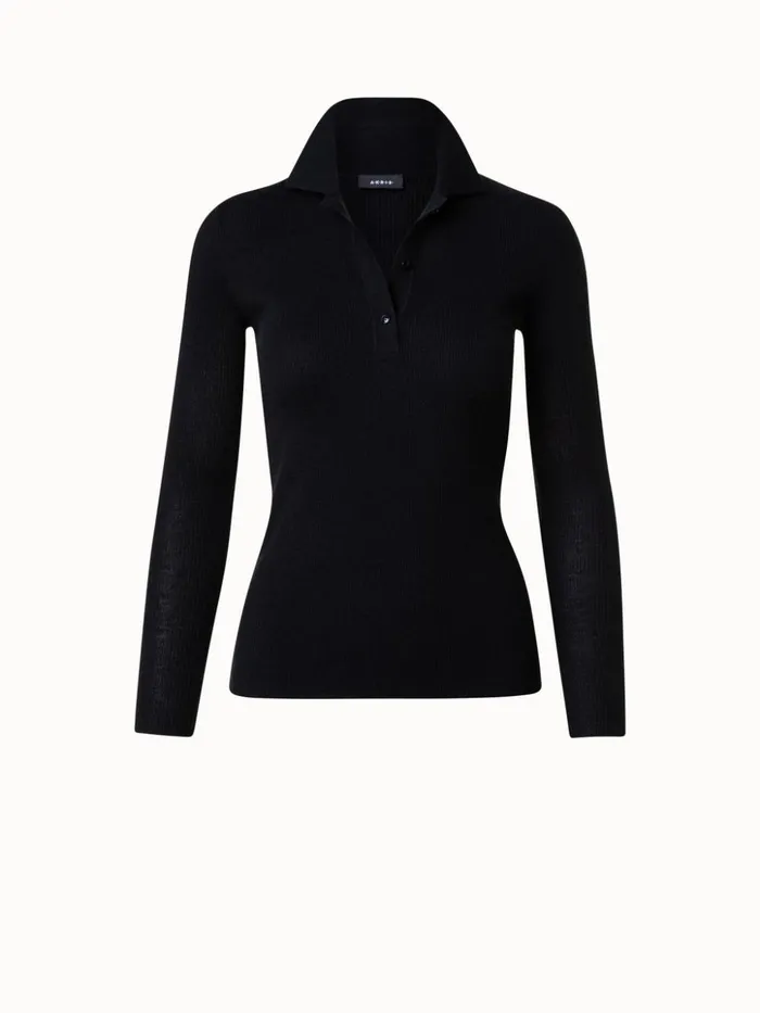 Cashmere Silk Rib Knit Pullover Black Women Akris Cashmere