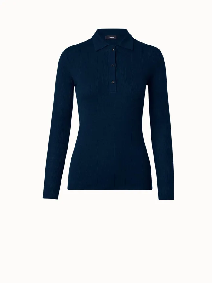 Cashmere Silk Rib Knit Pullover Navy Women Akris Knitwear
