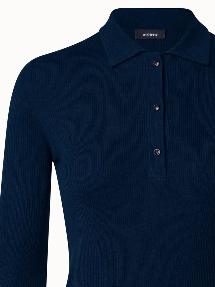 Cashmere Silk Rib Knit Pullover Navy Women Akris Knitwear