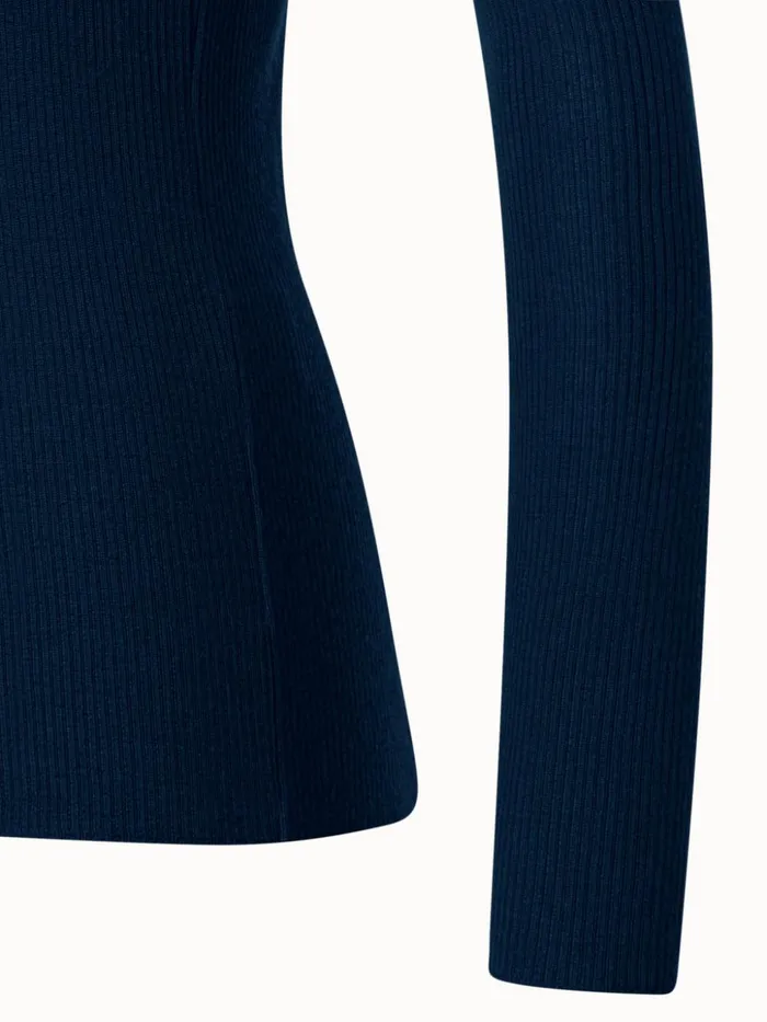 Cashmere Silk Rib Knit Pullover Navy Women Akris Knitwear