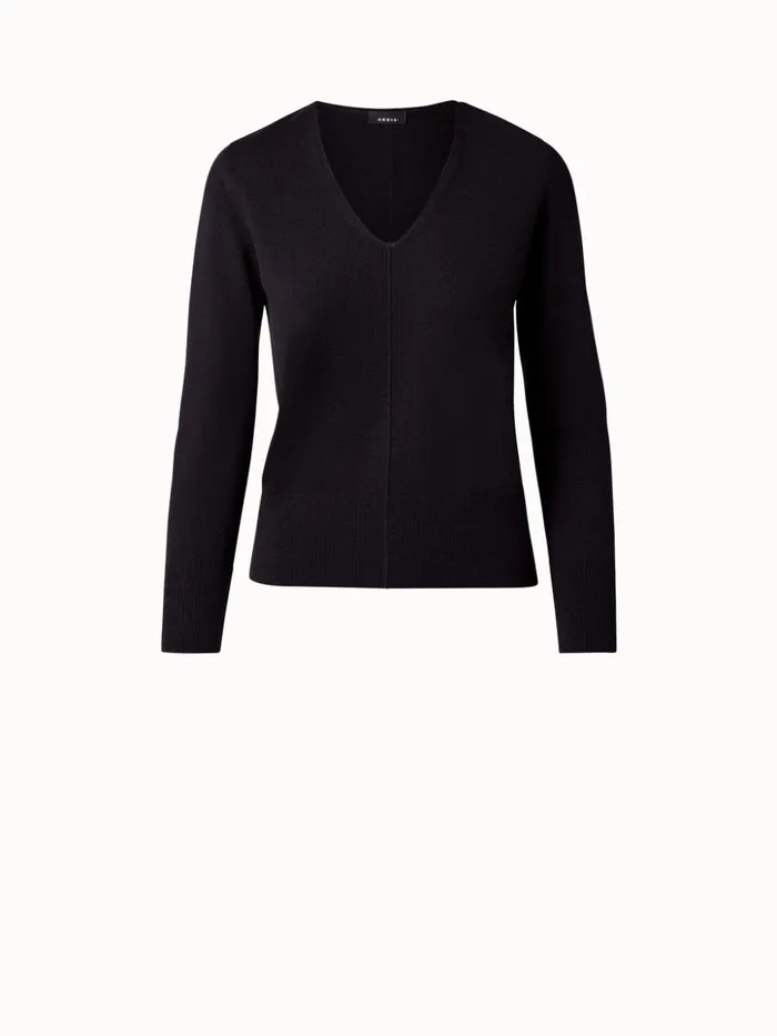 Cashmere Vneck Pullover Navy Women Akris Knitwear