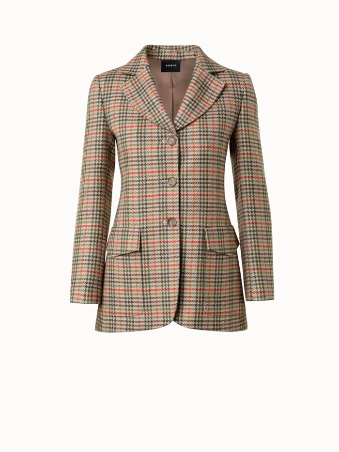 Checked Wool Stretch Flannel Jacket Camelmulticolor Women Akris Jackets