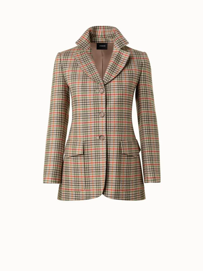 Checked Wool Stretch Flannel Jacket Camelmulticolor Women Akris Jackets