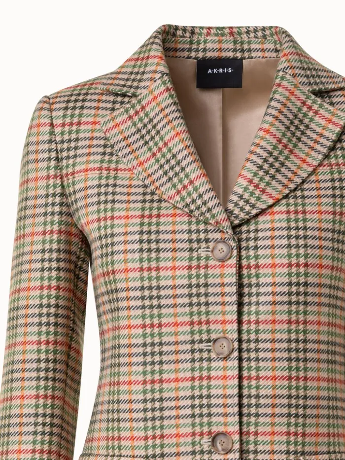 Checked Wool Stretch Flannel Jacket Camelmulticolor Women Akris Jackets