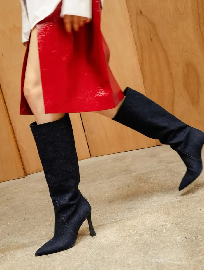 Clarisse Raw Denim Women Bobbies Knee High Boots