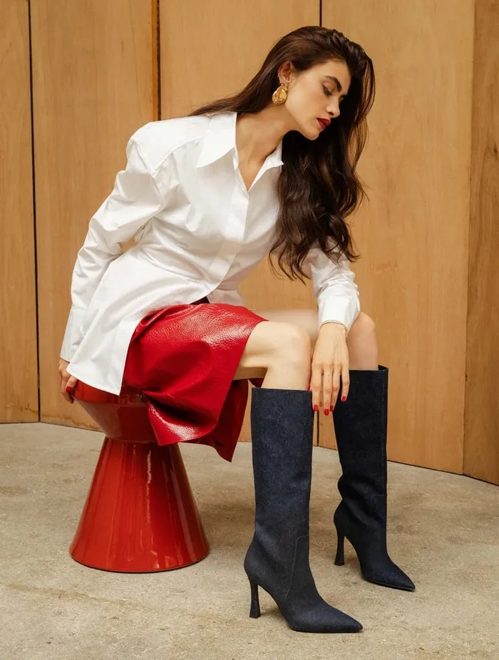 Clarisse Raw Denim Women Bobbies Knee High Boots