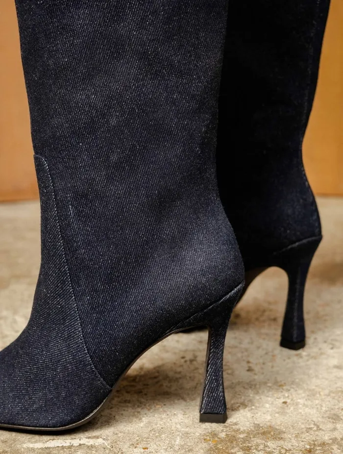 Clarisse Raw Denim Women Bobbies Knee High Boots