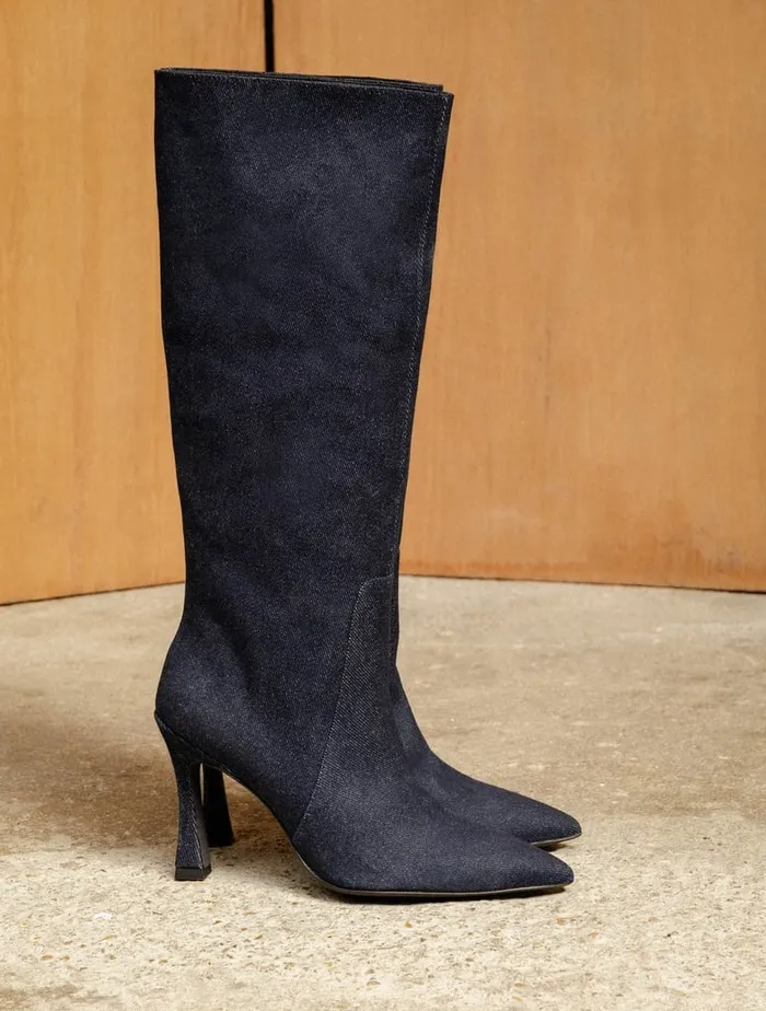 Clarisse Raw Denim Women Bobbies Knee High Boots