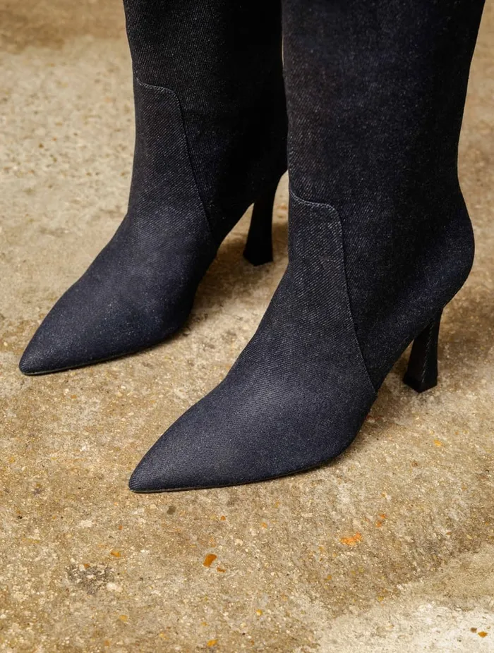 Clarisse Raw Denim Women Bobbies Knee High Boots