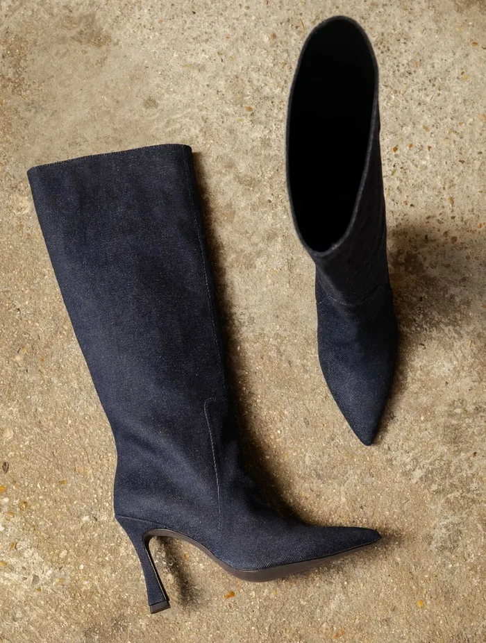 Clarisse Raw Denim Women Bobbies Knee High Boots