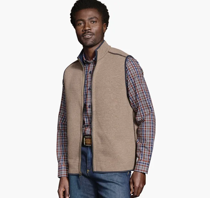 Coats Jackets and Vests Reversible Channel Quilted Vest Brown HeatherNavy 8211 Johnston and Murphy Men
